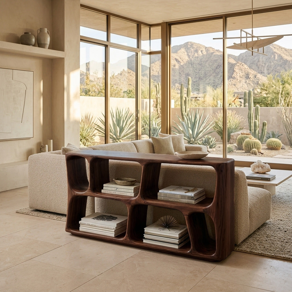 Minimalist Sculptural Wood Console Table For Living Room