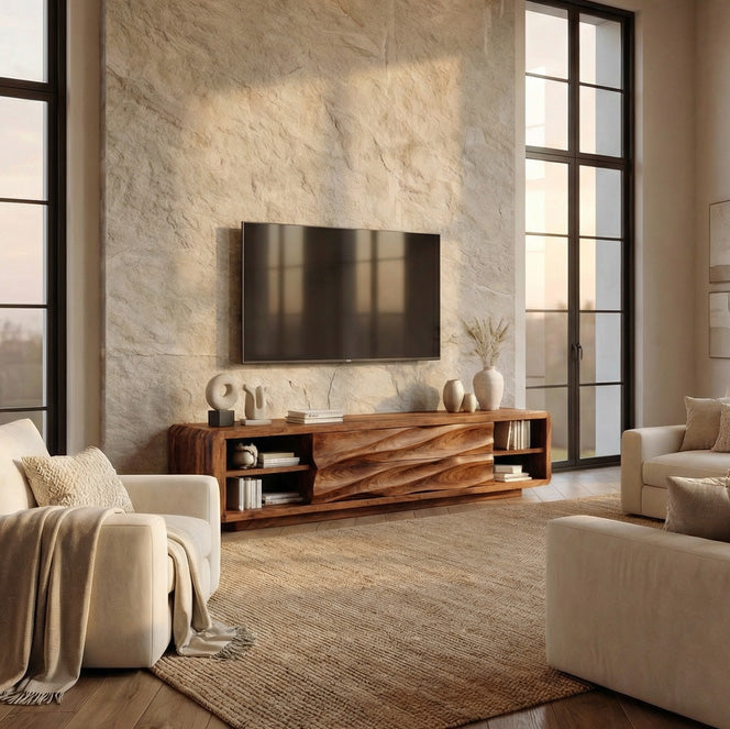 Quiet Luxury Low Sculpted Sideboard For Living Room