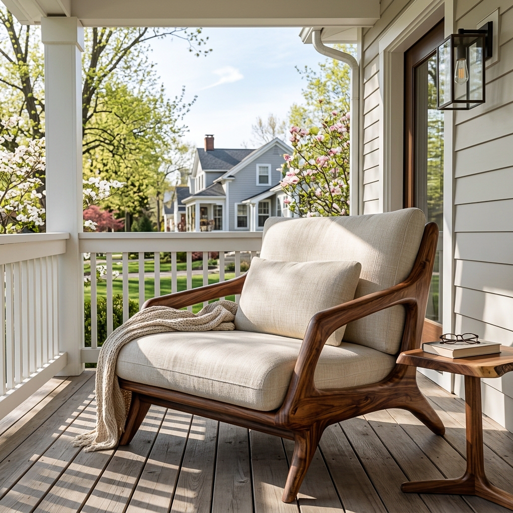 Organic Wooden Armchair With Sculptural Frame For Home