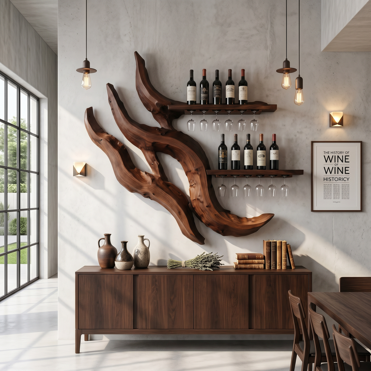 Handcrafted Minimalist Floating Wine Rack For Dining Room