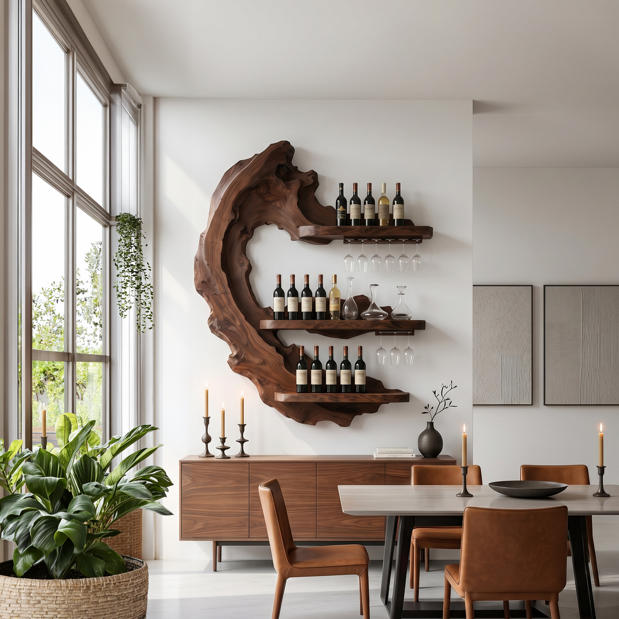 Handcrafted Mid Century Wall Wine Rack For Dining Room
