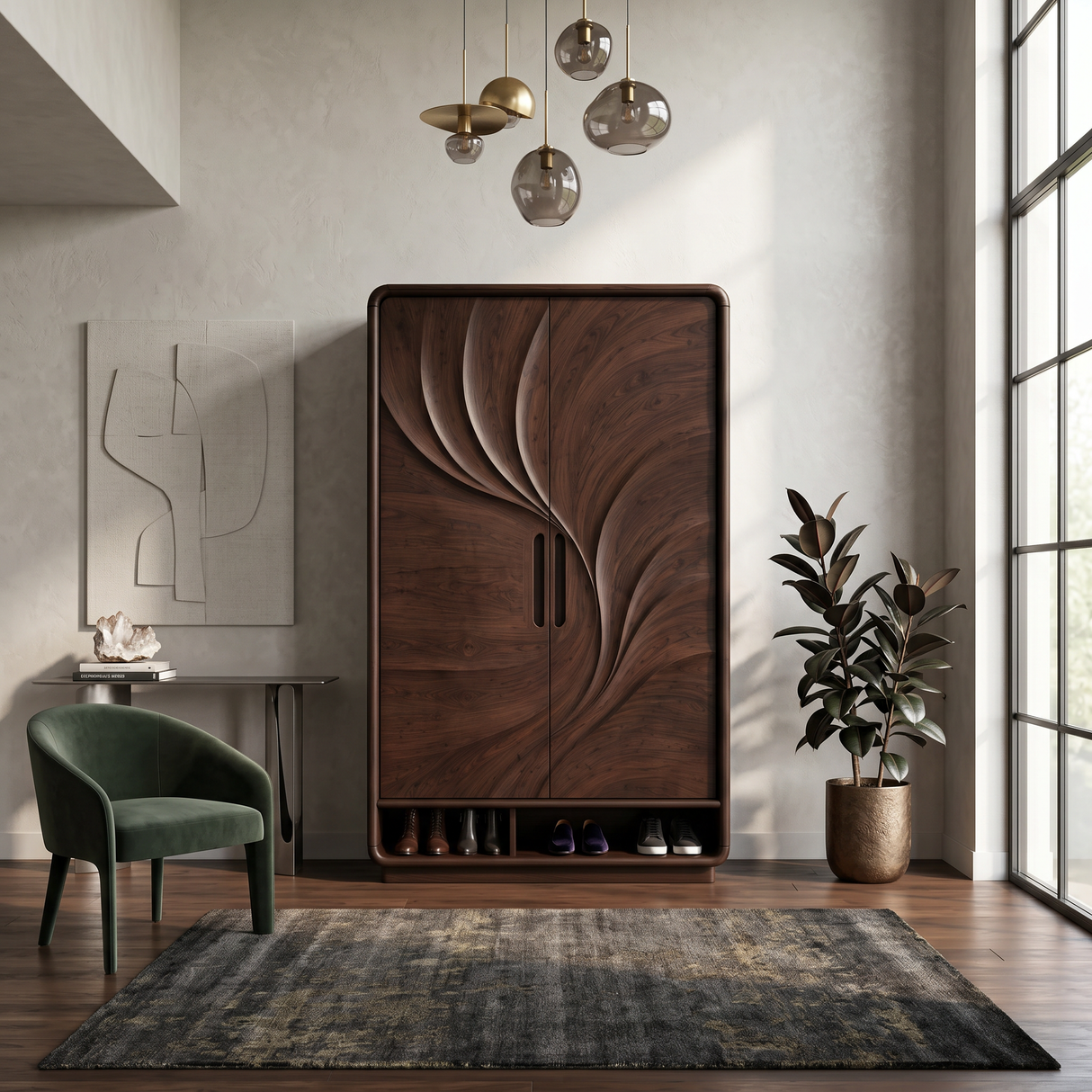 Minimalist Textured Surface Wardrobe For Guest Room Interior