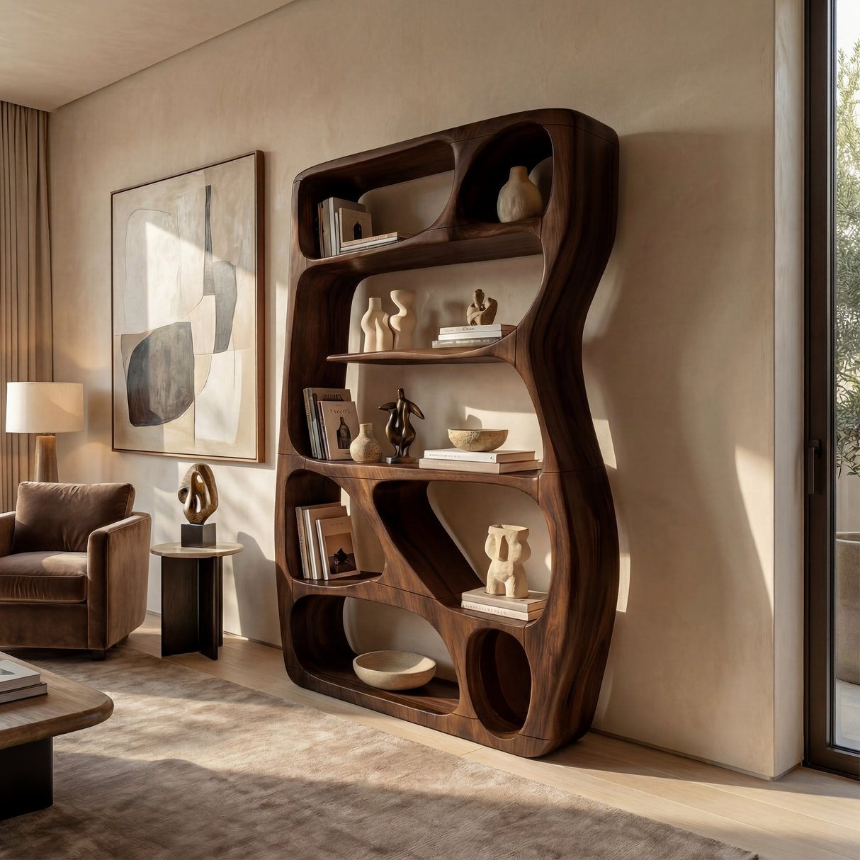 Scandinavian Sculptural Bookshelf Storage Organizer For Living Room