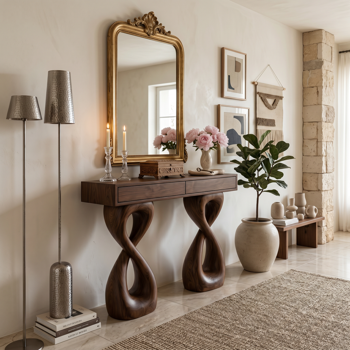 Wooden Console Table With Two-Figure-8 Base For Modern Interior