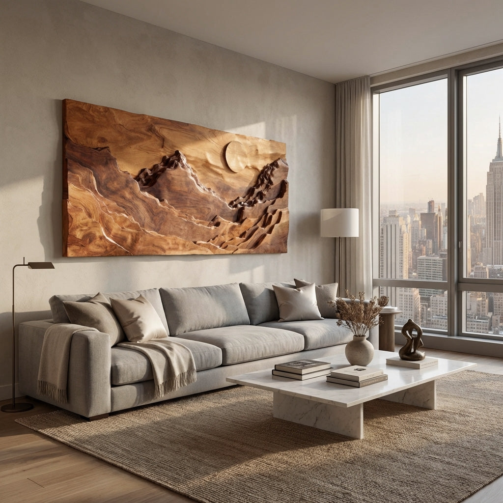 Panoramic Mountain Landscape Wooden Wall Art For Home Decor