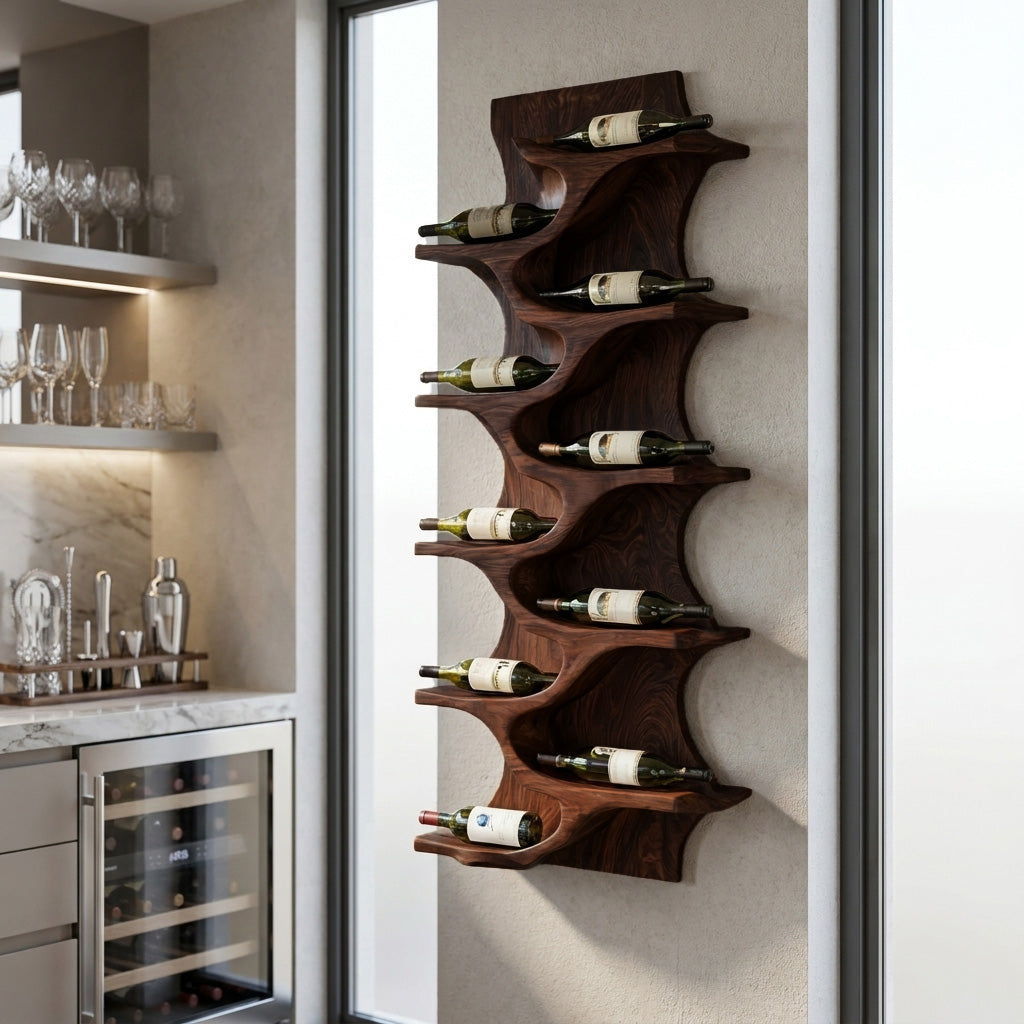 Rustic Natural Wood Wine Rack For Home Bar Wall Storage