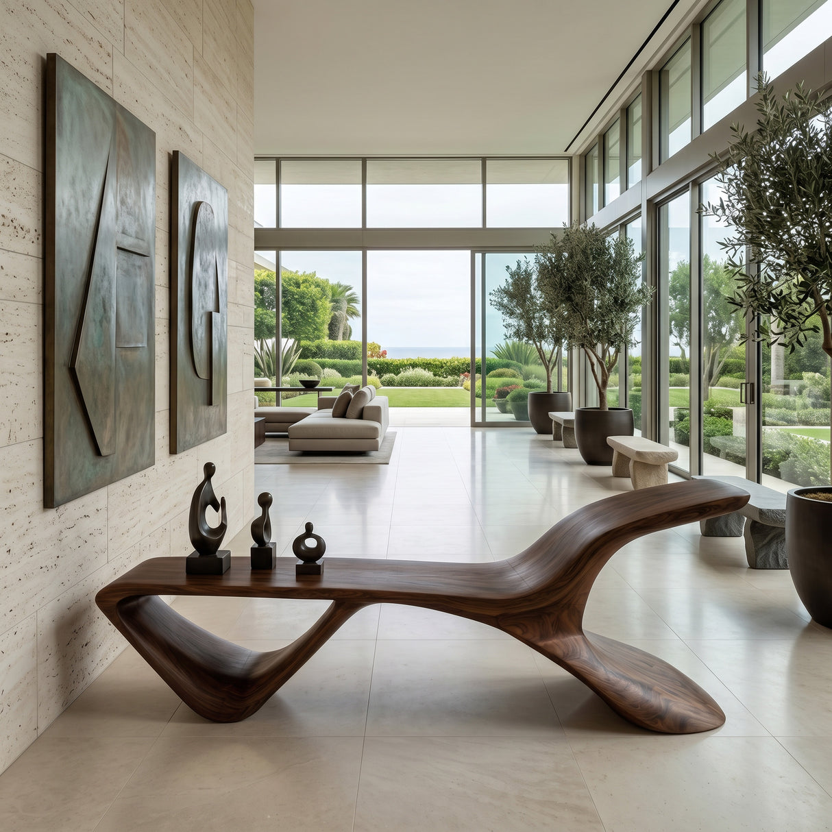 Organic Modern Curved Bench For Living Room Or Entryway