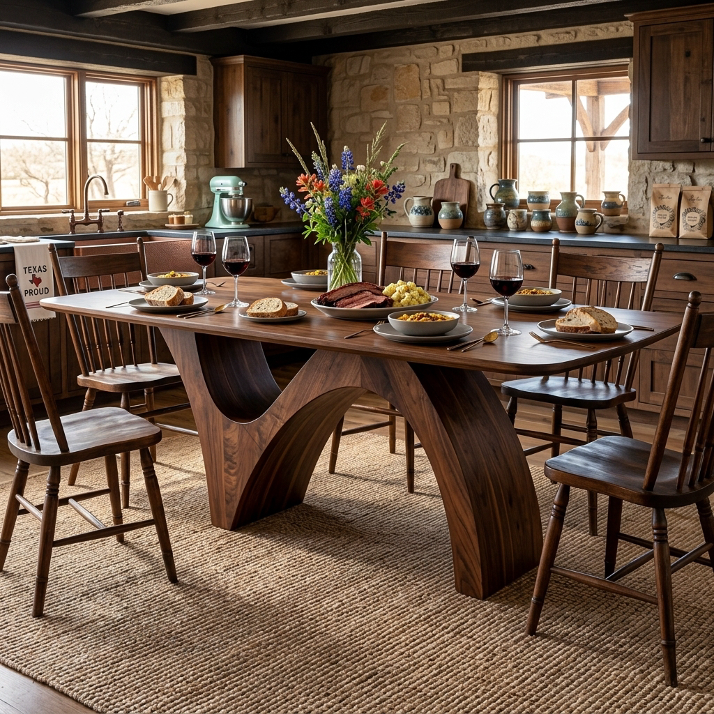 Farmhouse Wooden Dining Table With Organic Shape For Kitchen