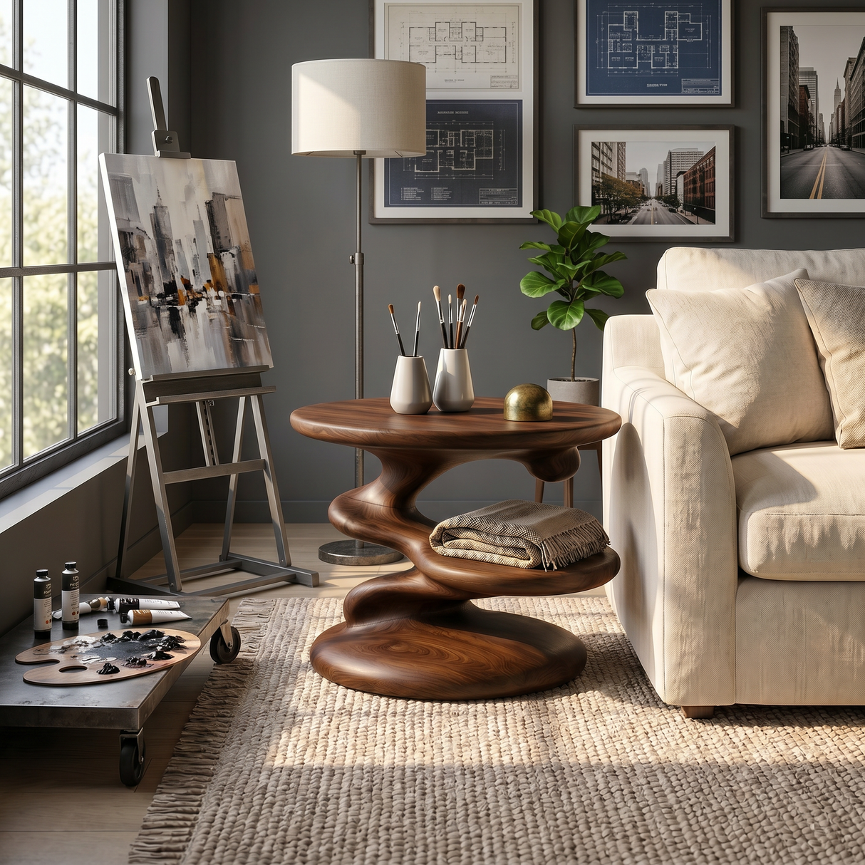 Minimalist Open Shelf Side Table Cozy Living Room