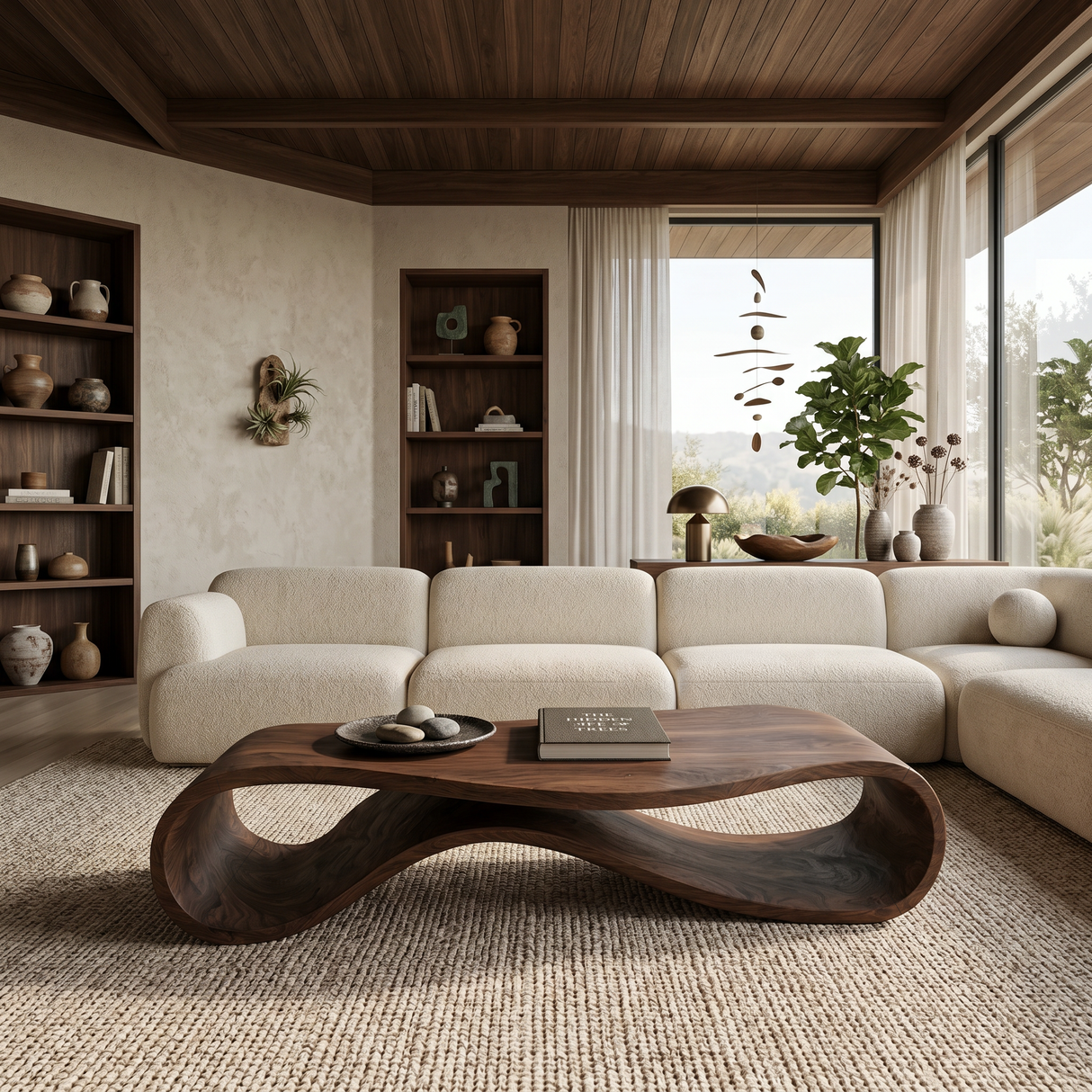 Sculptural Coffee Table With Undulating Base For Luxury Living Room