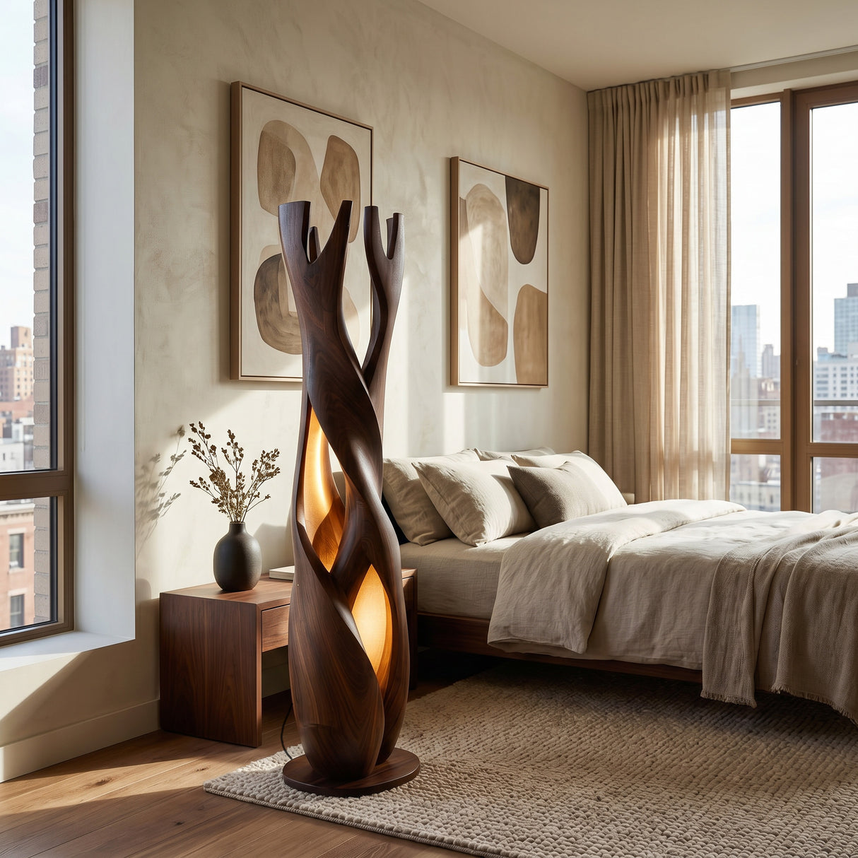 Statement Wooden Sculpture Lamp For Luxury Home