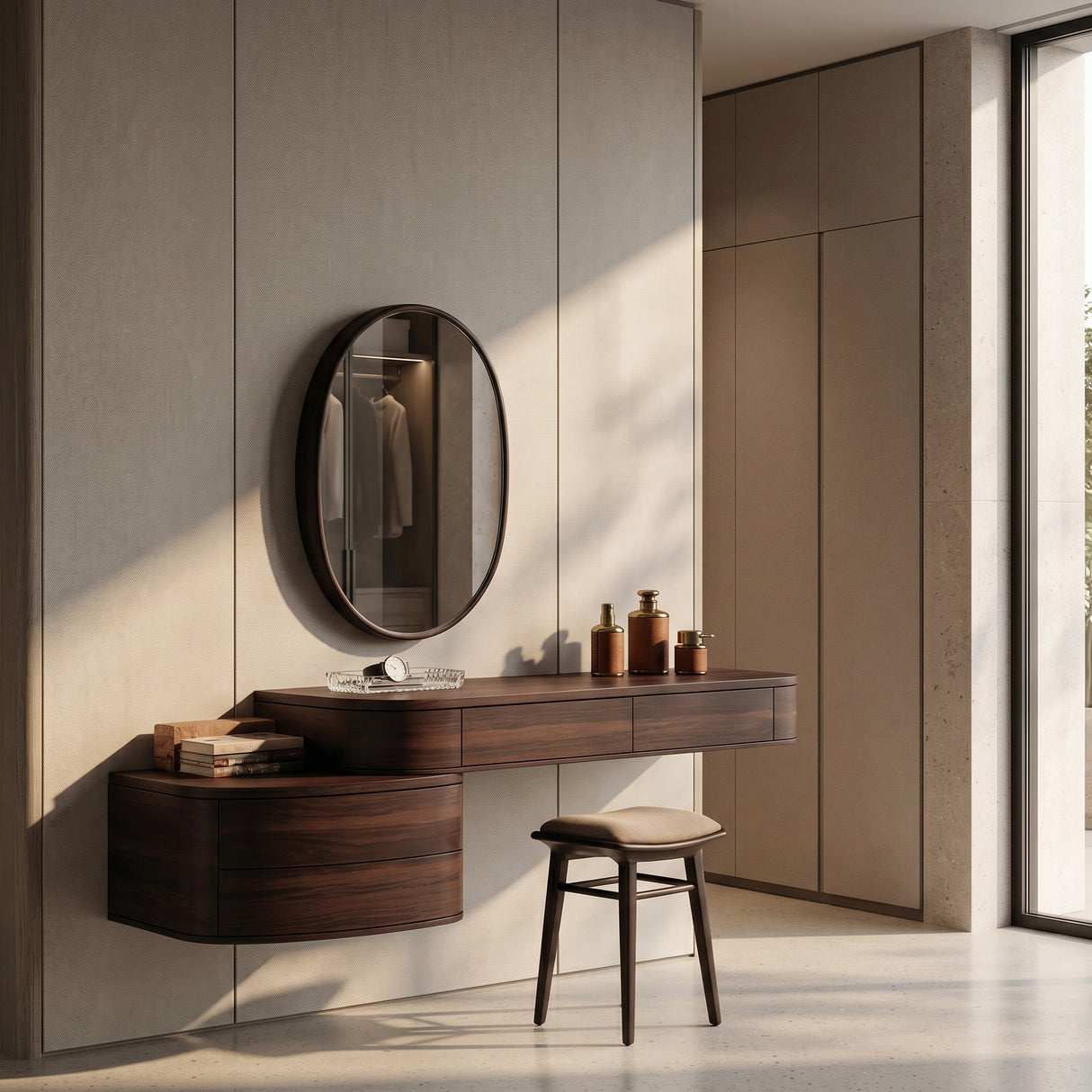 Modern Wooden Wall Mounted Makeup Vanity For Bedroom