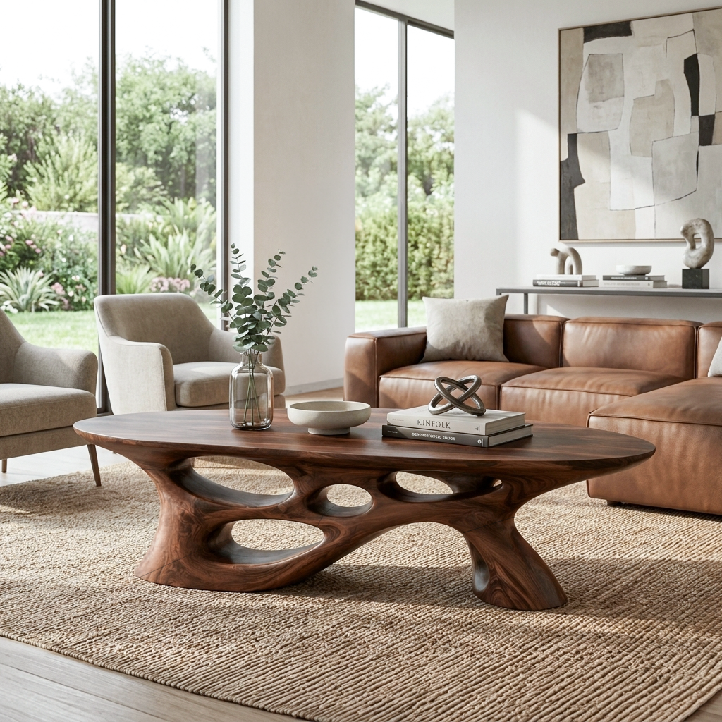 Modern Coffee Table With Carved Open Base For Living Room