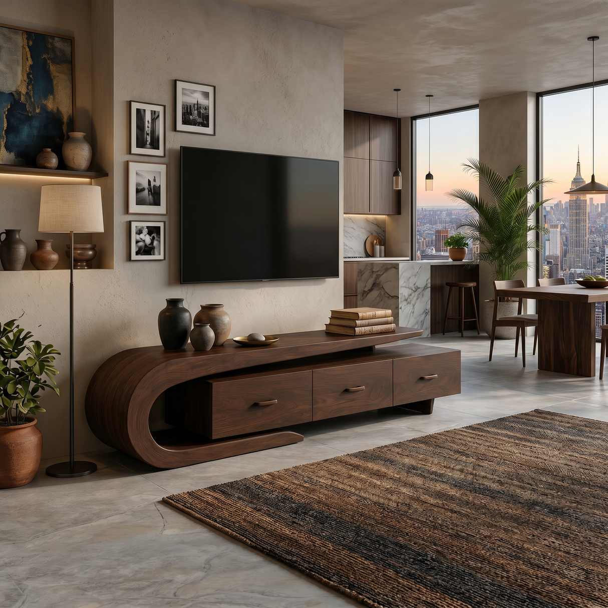Modern Wood TV Cabinet With 3 Cabinet Systems For Home
