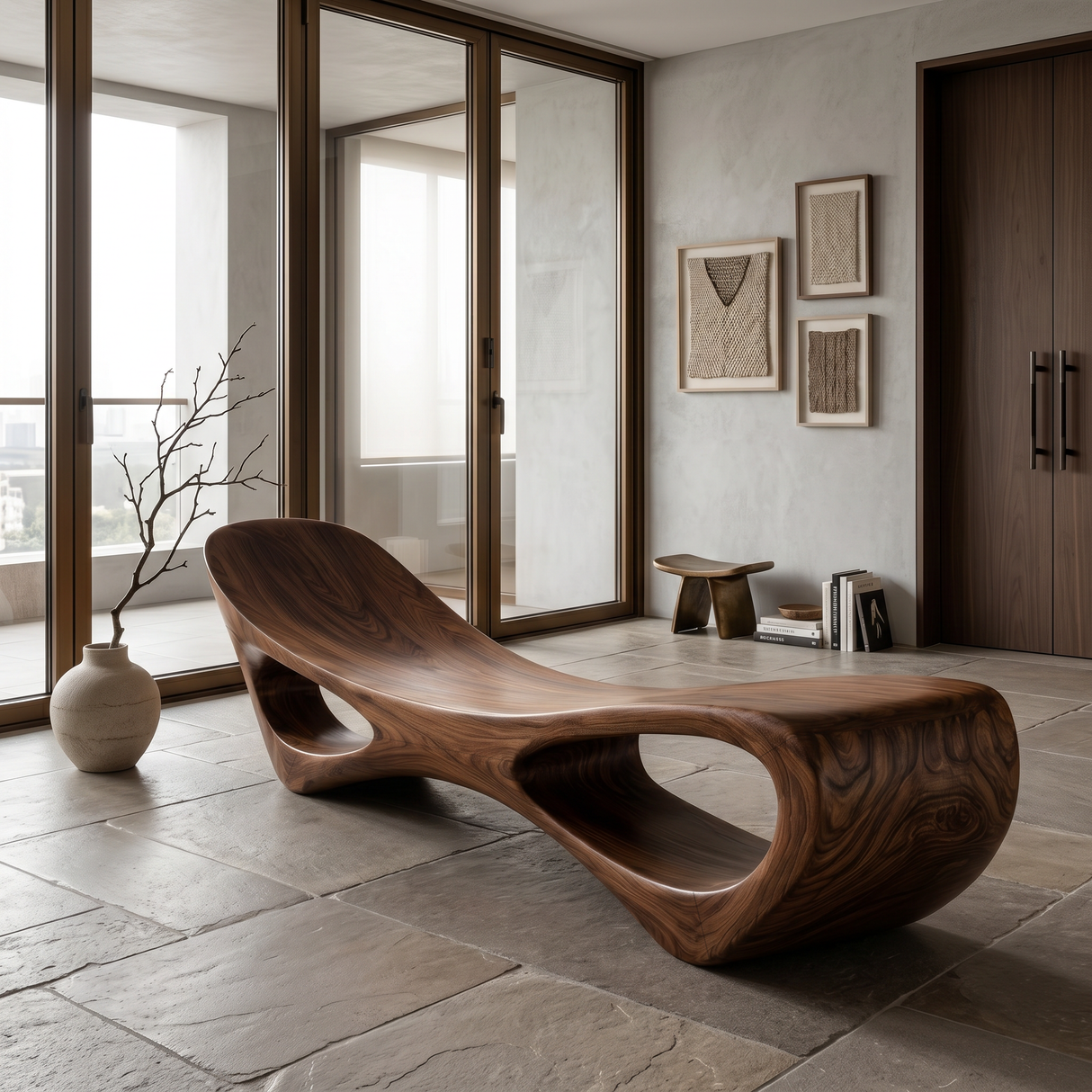 Modern Sculptural Wooden Bench For Luxury Interiors