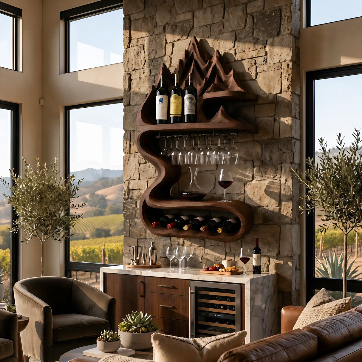 Rustic Sculptural Bottle Holder For Home Decor