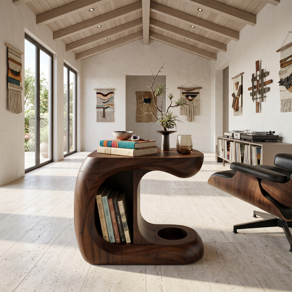 Minimalist Curved Accent Table For Studio Apartment Interior