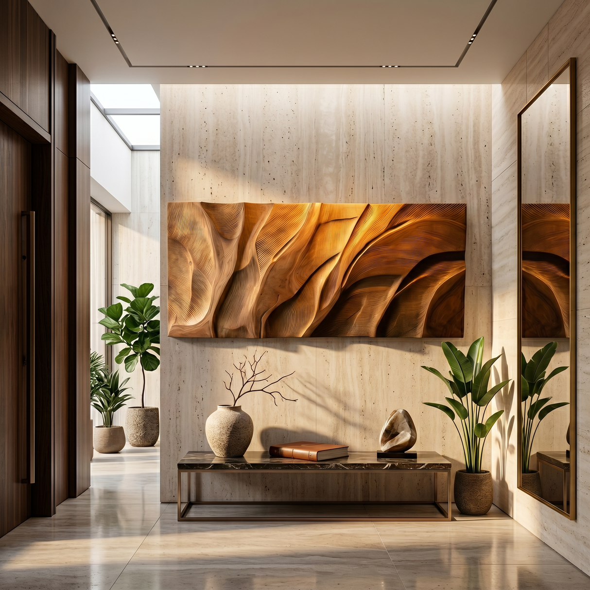 Wooden Wall Art With Textured Design For Kitchen