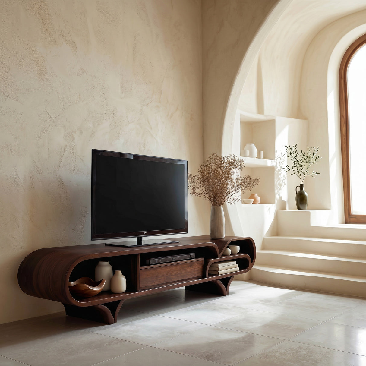 Mediterranean Modern Wooden TV Stand For Living Room