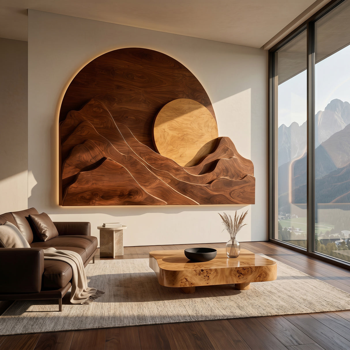 Organic Modern Mountain Wood Wall Art For Living Room
