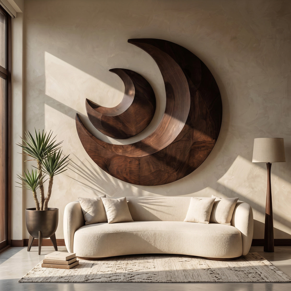 Organic Crescent Moon Wood Wall Art For Living Room