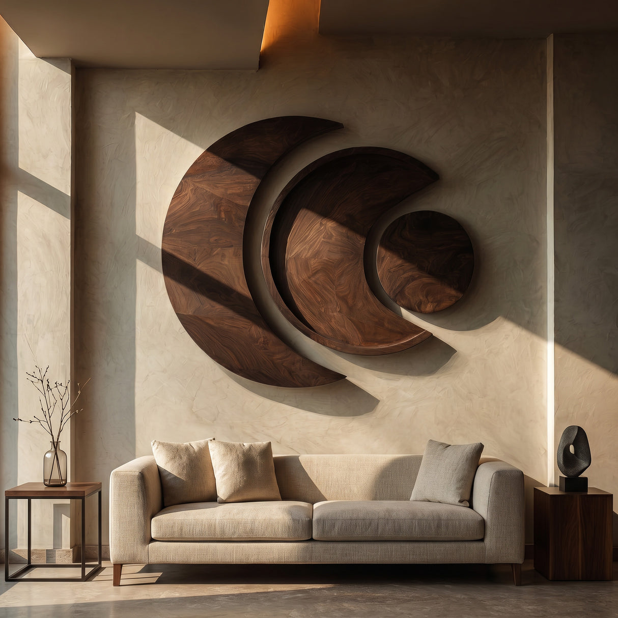 Contemporary Moon Phase Wood Wall Art For Living Decor