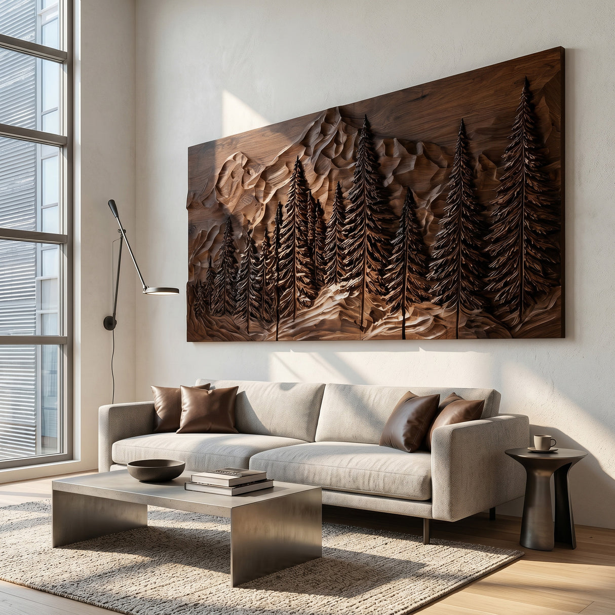 Rustic Forest Mountain Wood Wall Art For Living Room Decor