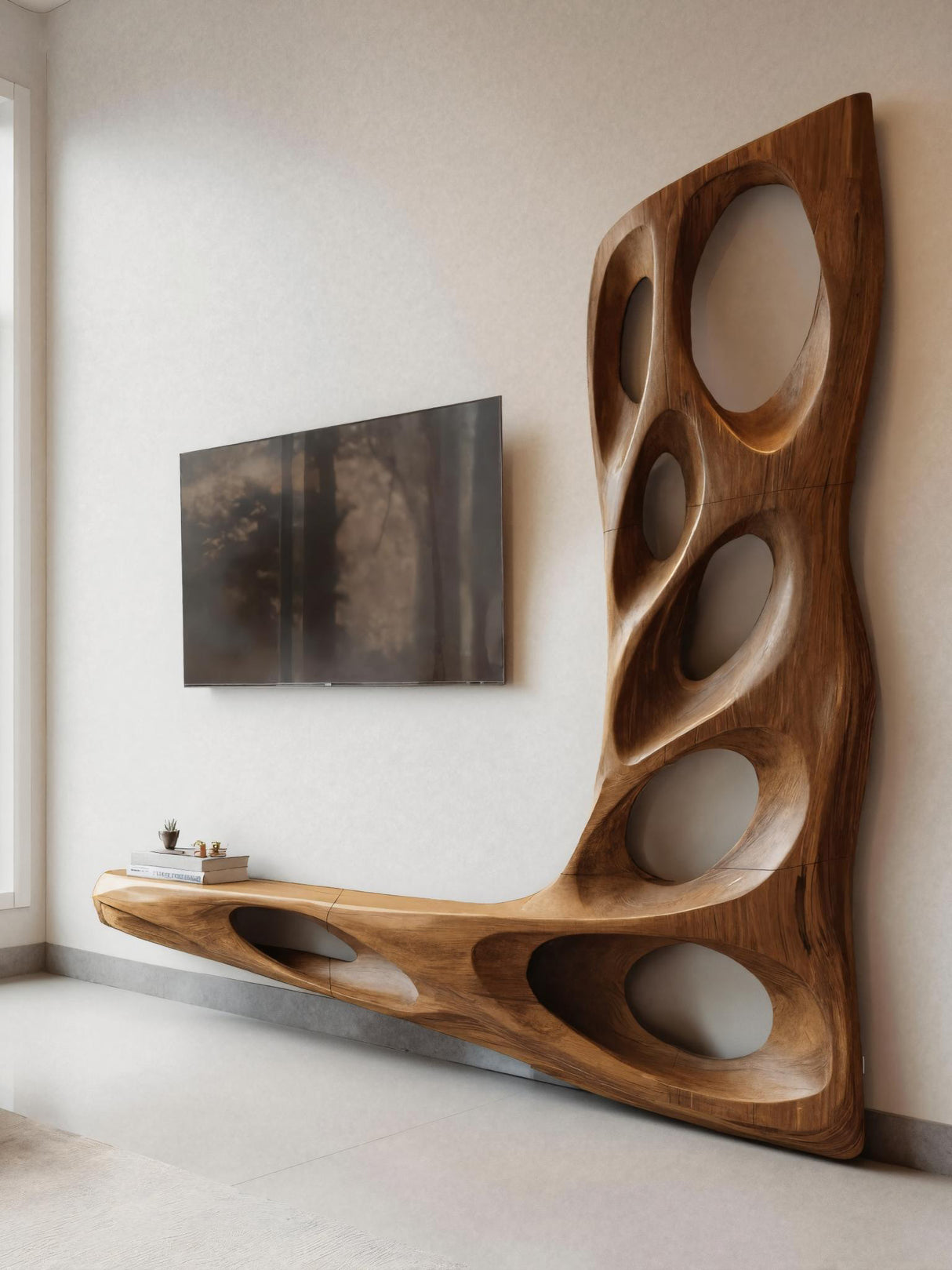 Modern Sculptural TV Wall Console For Living Room Decor