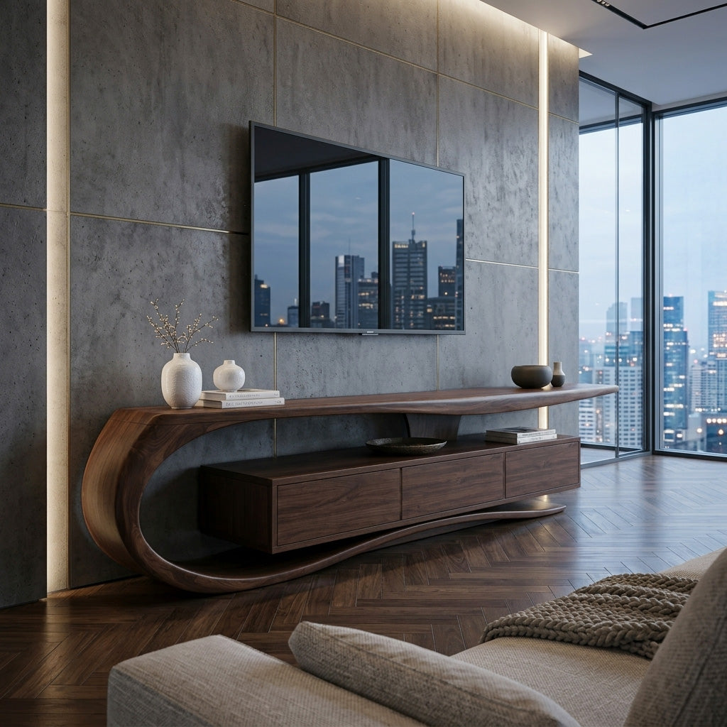 Minimalist Curved TV Console For Living Room