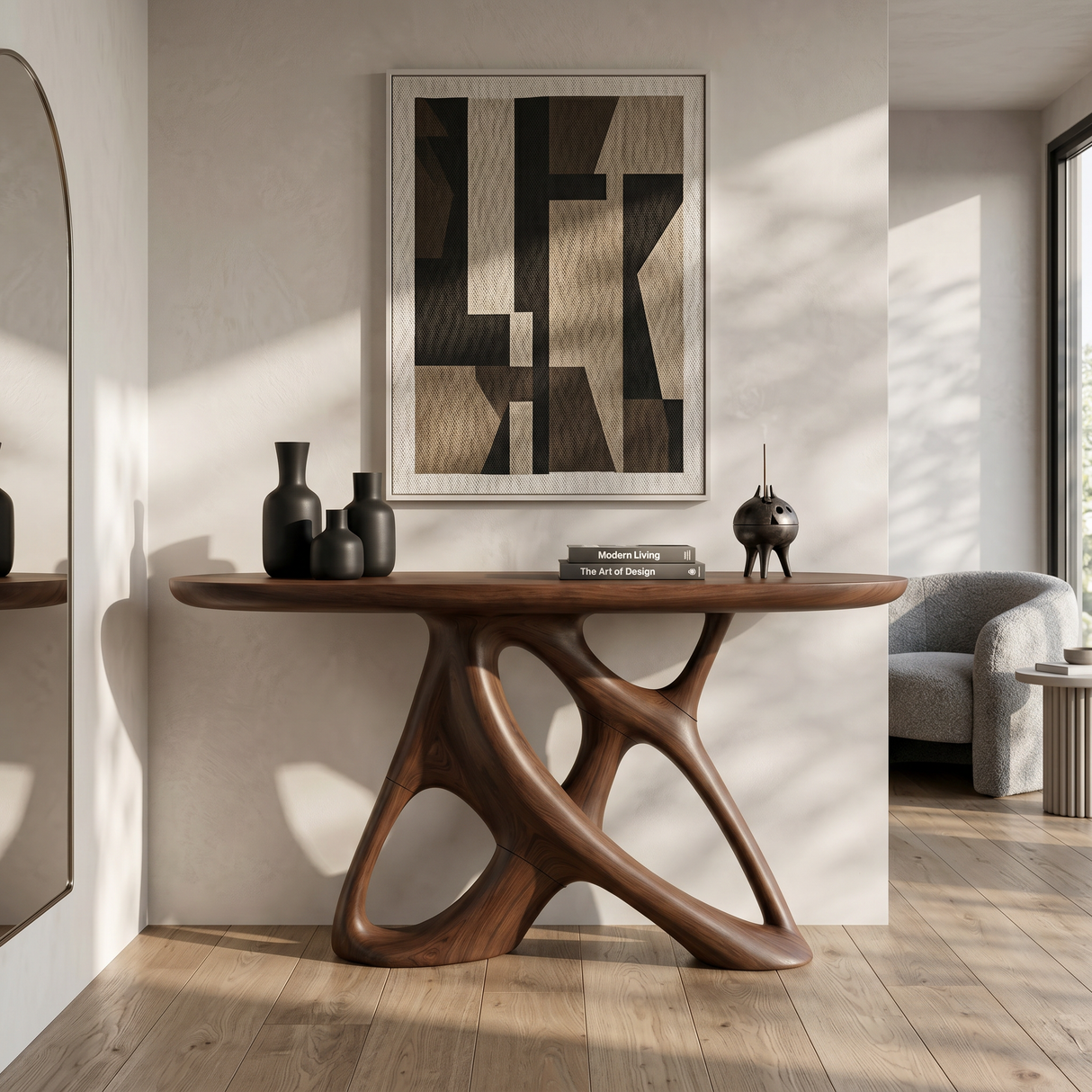 Organic Open Frame Console Table Designer Foyer