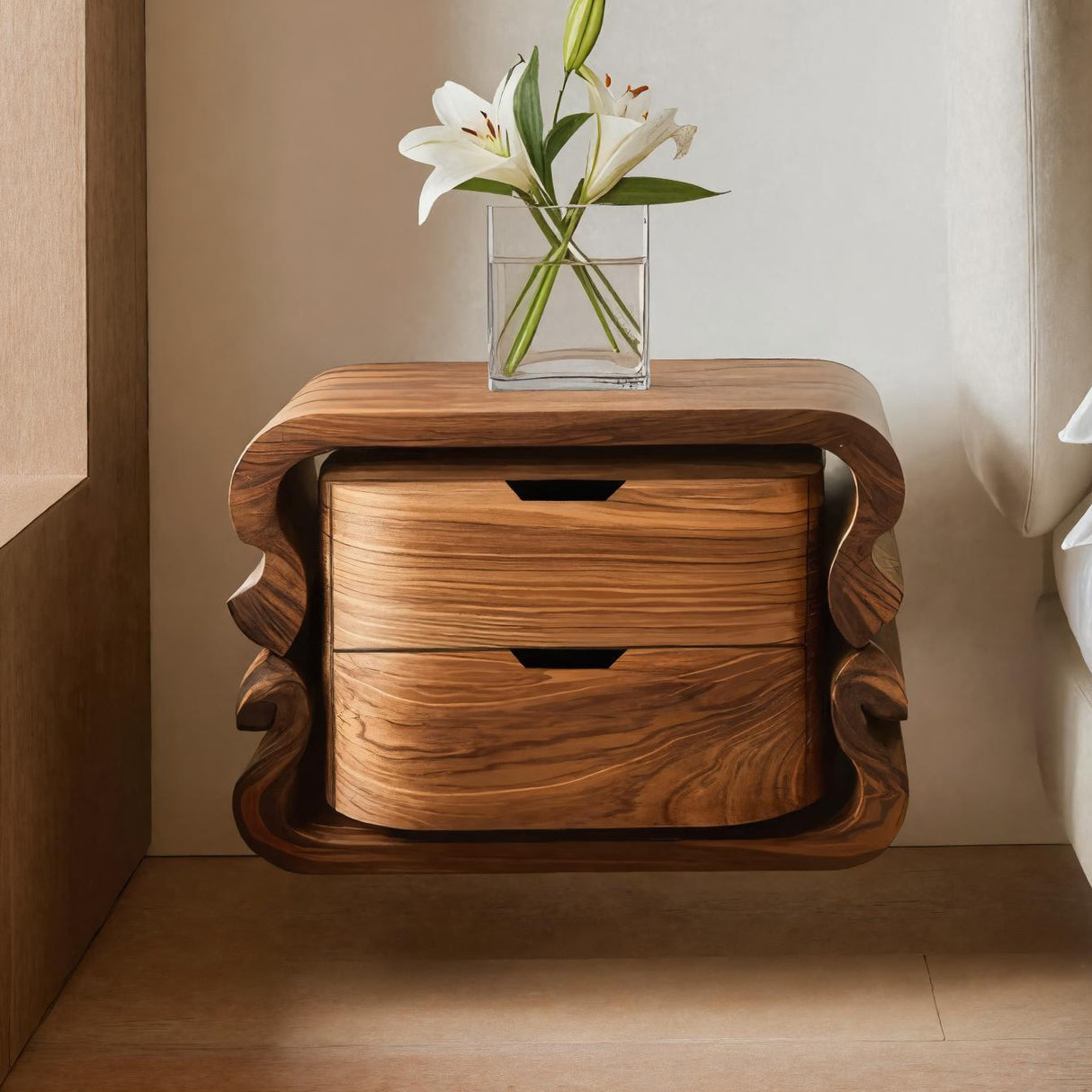 Sculptural Floating Nightstand For Modern Bedroom
