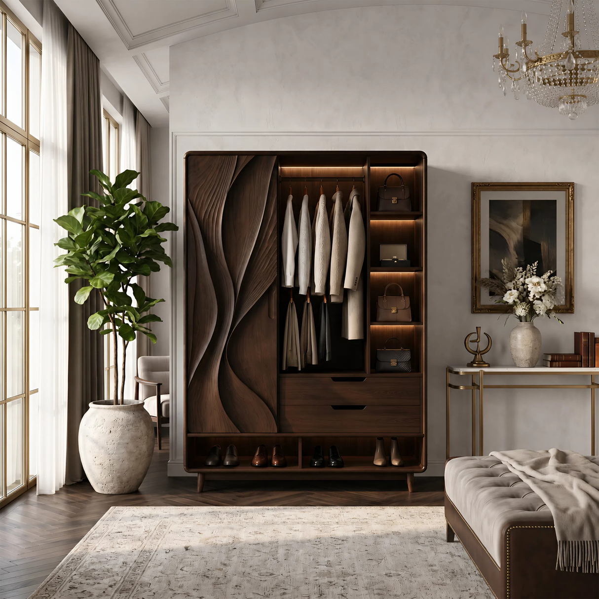 Contemporary Sculptural Form Armoire For Luxury Bedroom Interior