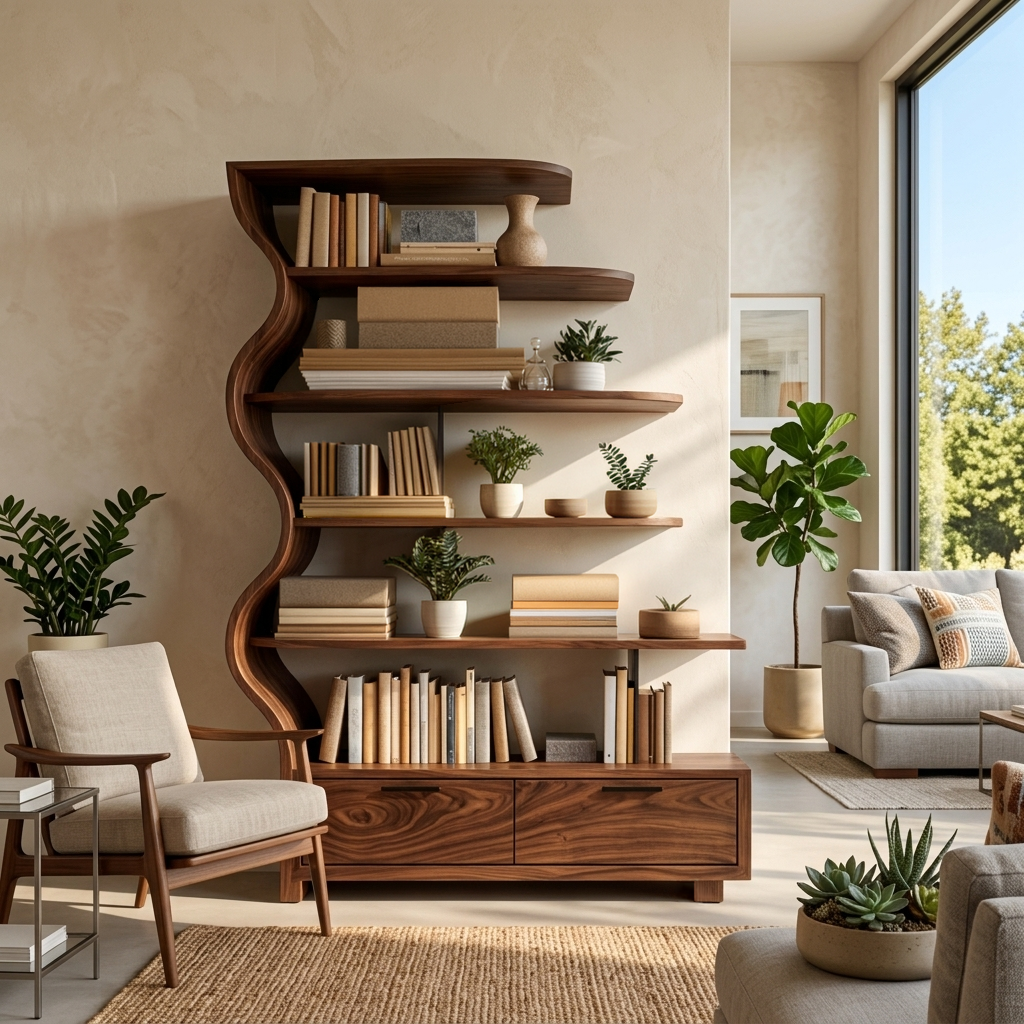 Contemporary Natural Wood Bookshelf For Interior Space