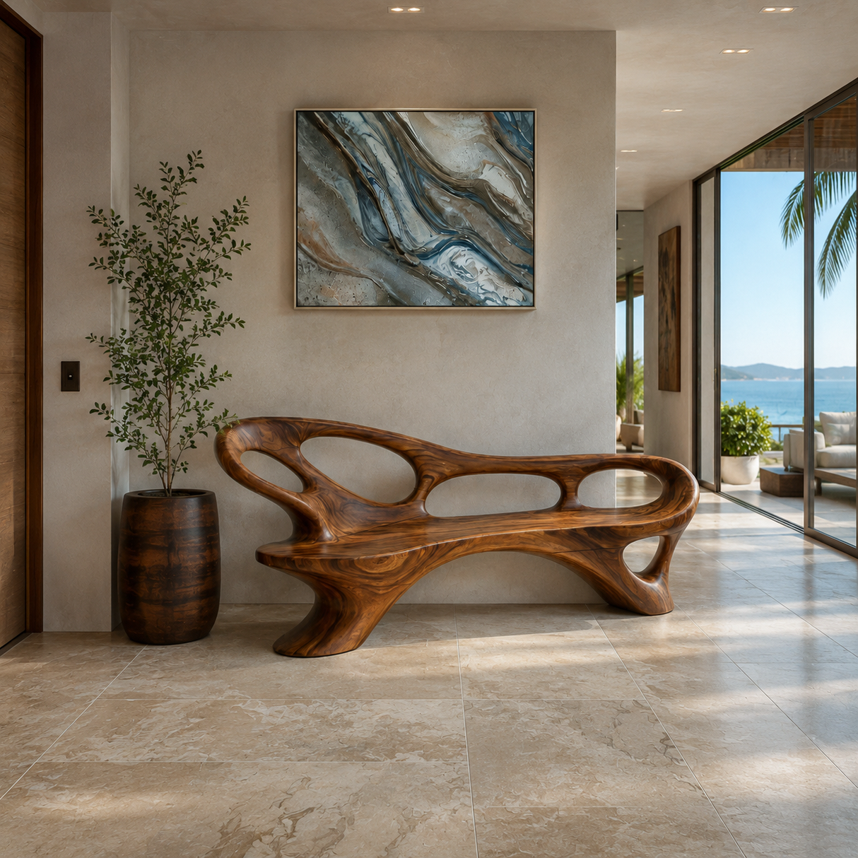 Modern Entryway Bench With Continuous Curved Structure For Modern Living