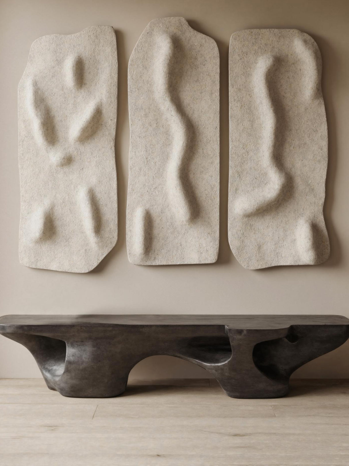 Contemporary Sculptural Bench With Carved Design For Living Room
