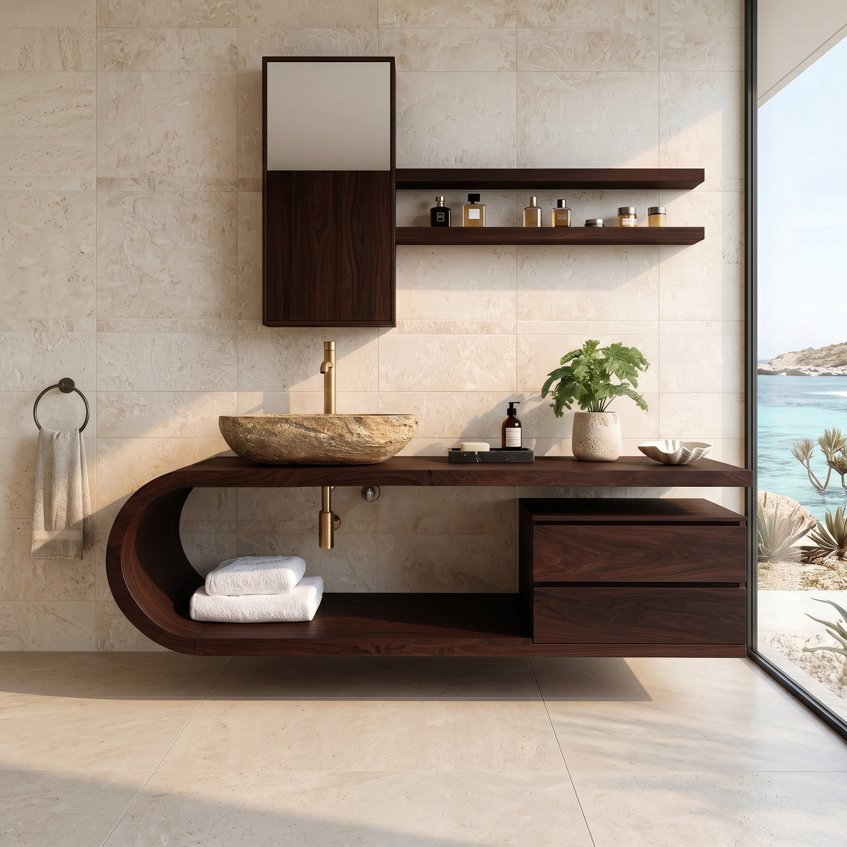 Organic Floating Bathroom Vanity With Rounded Edge For Bathroom