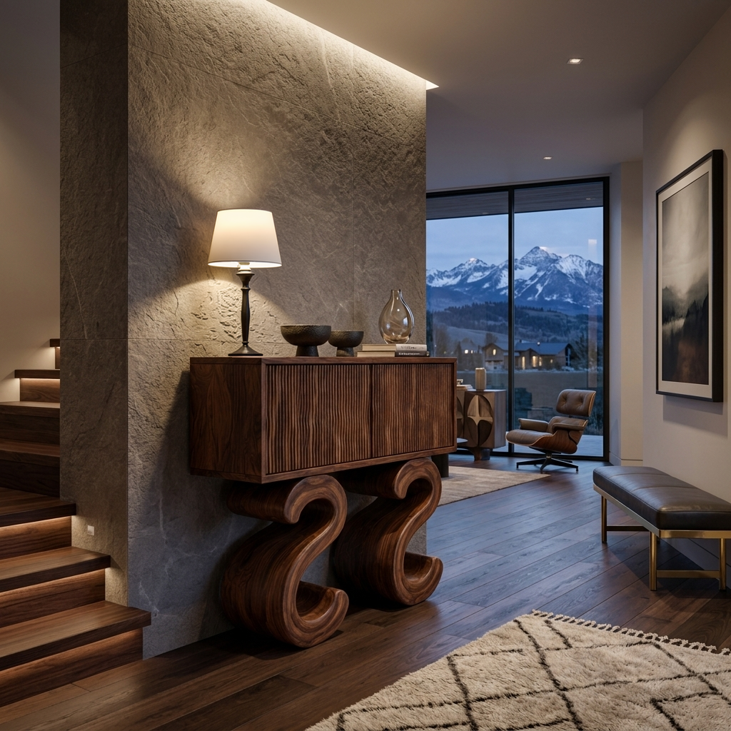 Wooden Console Table With Two S-shaped Base For Home Decor