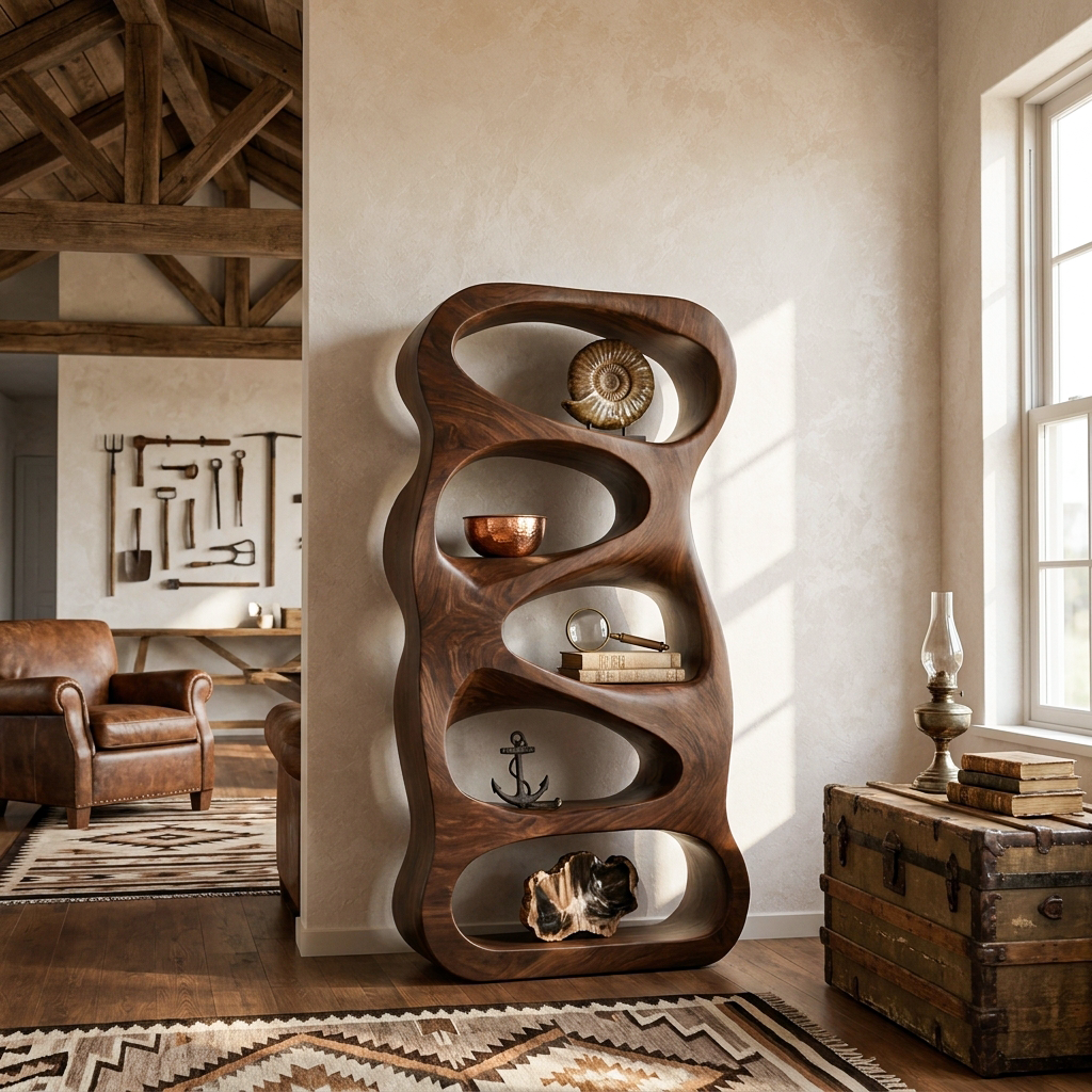 Organic Wooden Book Storage For Living Furniture