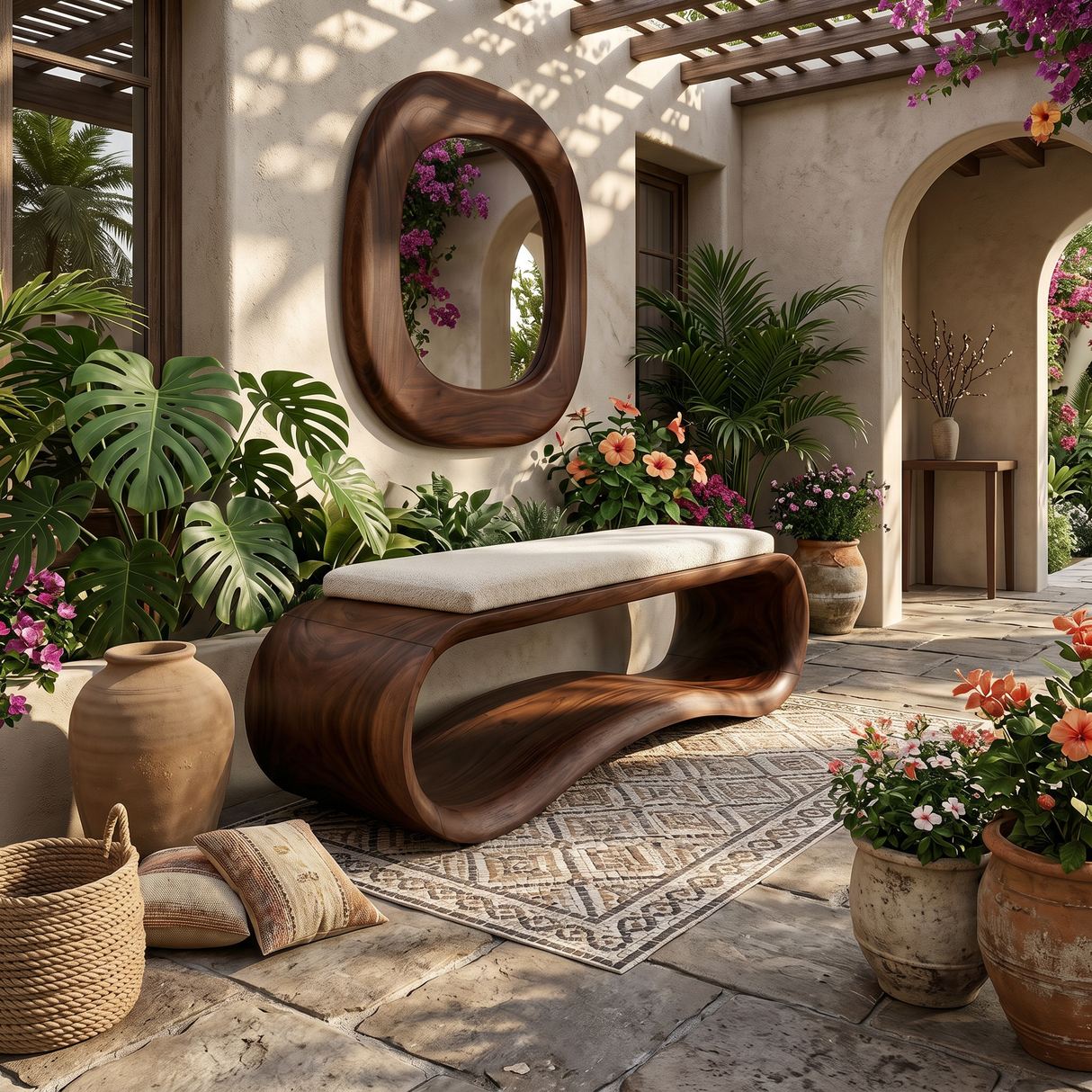 Luxury Wooden Accent Bench Modern Villa