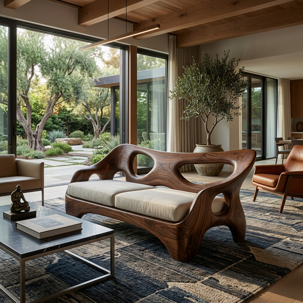 Luxury Wooden Sofa Sculptural Design For Home
