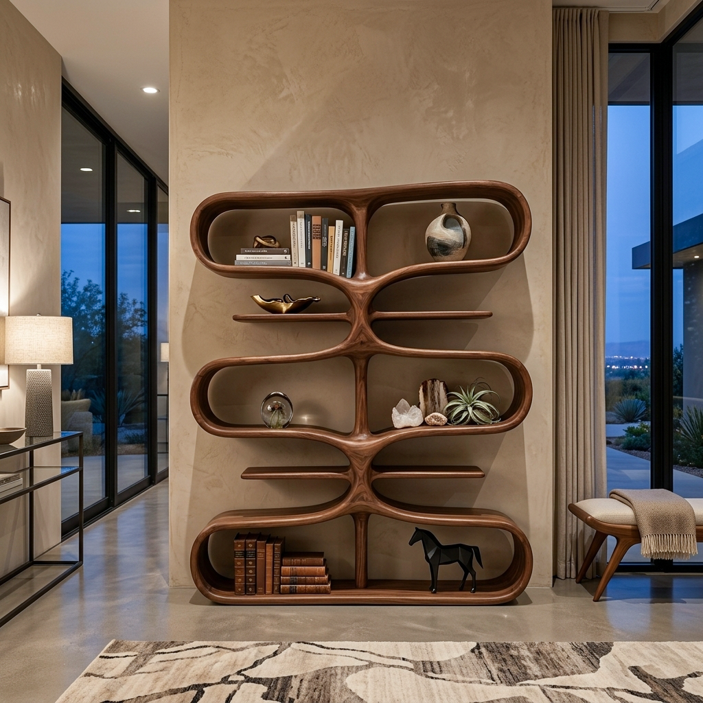 Organic Wooden Bookshelf With Storage Function For Living Furniture