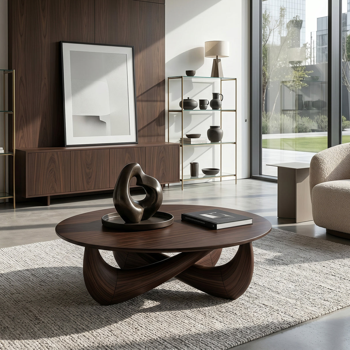 Modern Round Coffee Table With Crossed Base For Living Room