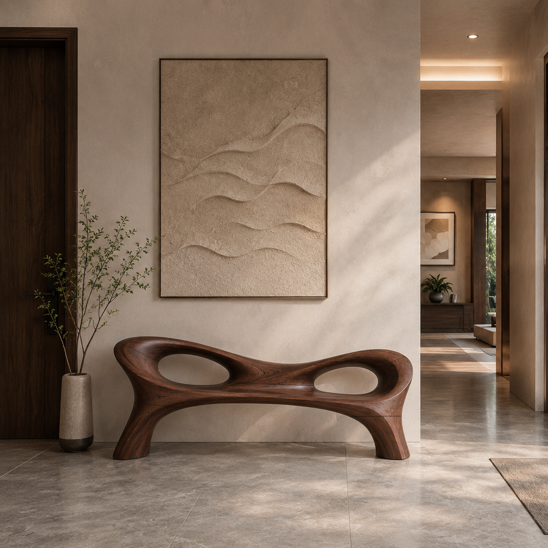 Organic Curved Hallway Bench For Contemporary Hallway Seating