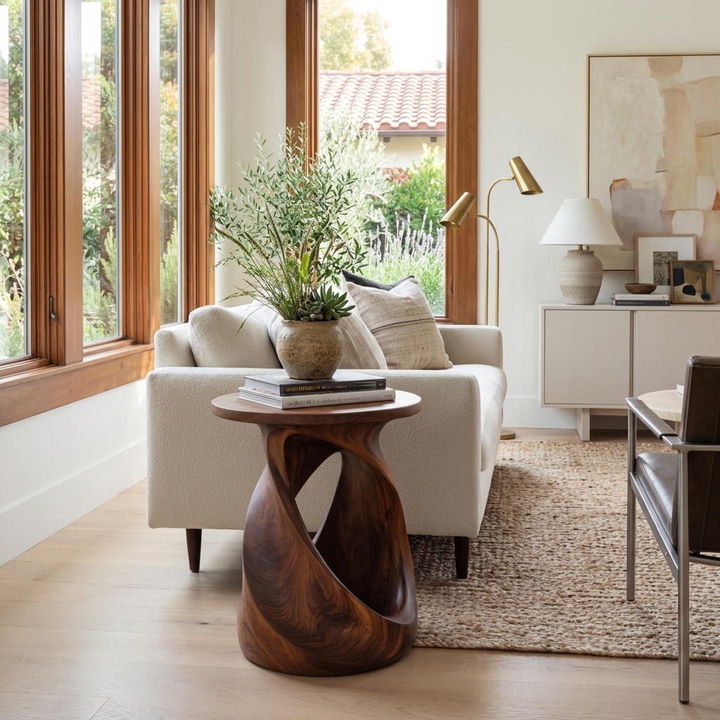 Organic Wooden Twist Side Table For Living Room Decor