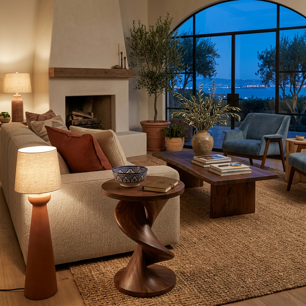 Elegant Side Table With Softly Curved Base For Living Room