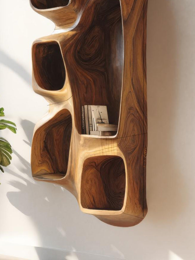 Sculptural Wall Shelf With Curved Compartments For Living Room