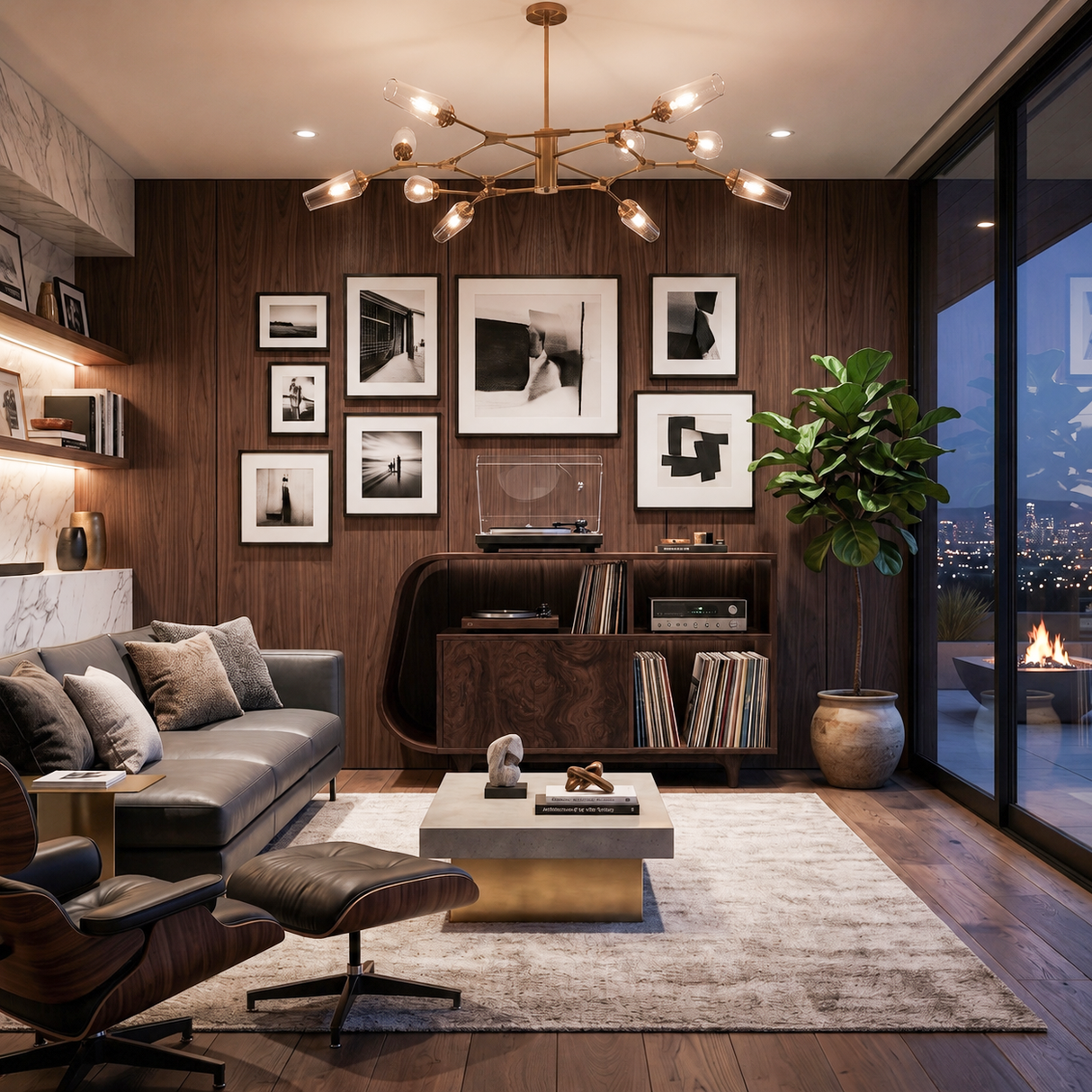 Modern Sculptural Wooden Stand Record Cabinet For Living Room