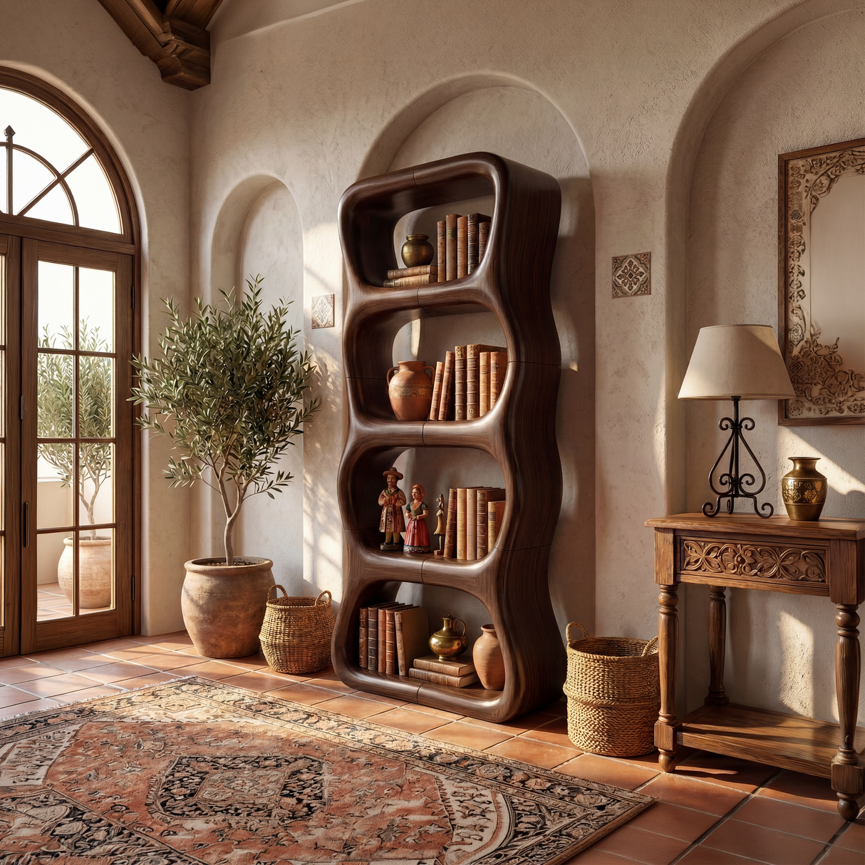 Contemporary Handcrafted Bookshelf Storage Organizer For Living Space
