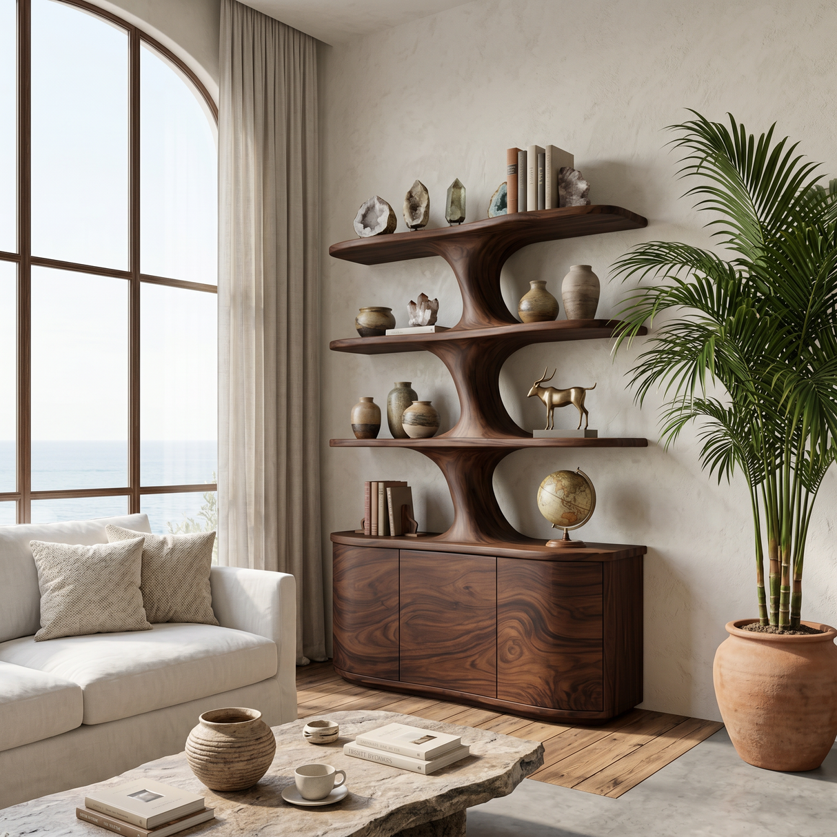 Wooden Bookshelf With Cabinets Spacious Display Compartments For Interiors