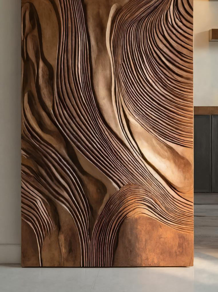 Sculptural Sliding Door With Wave Design For Interior